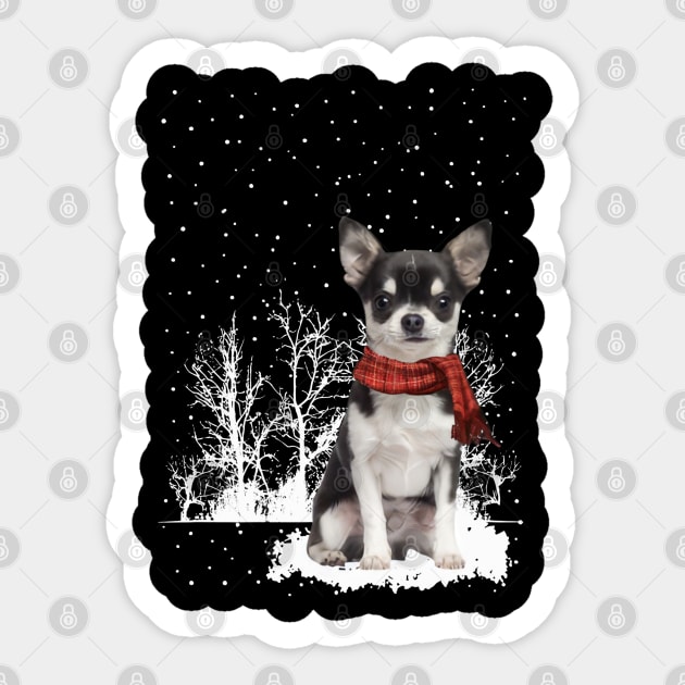 Christmas Chihuahua With Scarf In Winter Forest Sticker by TATTOO project